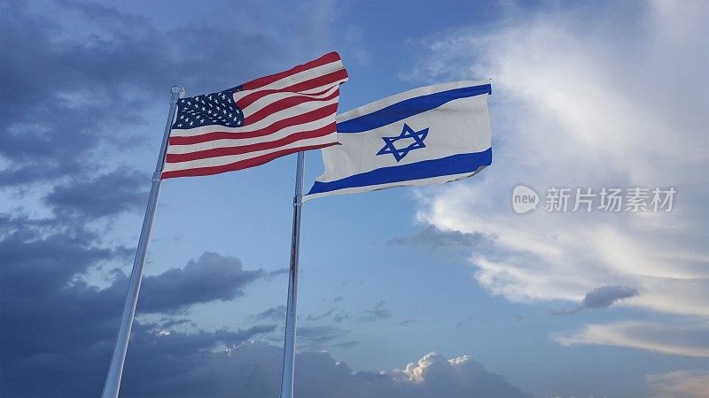 美国和以色列国旗- 3D插图库存镜头